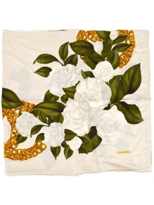 Копринен шал с принт Chanel Pre-owned бяло