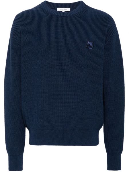 Памучен пуловер бродиран Maison Kitsuné синьо