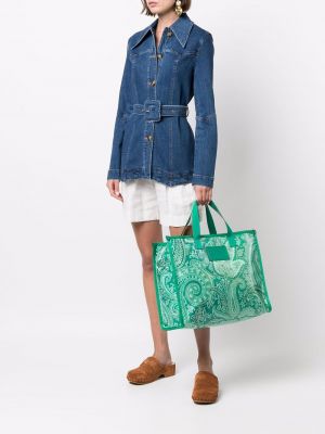 Shopper kabelka s potiskem s paisley potiskem Etro zelená
