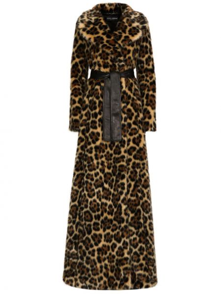 Kožuch s potlačou s leopardím vzorom Dolce & Gabbana hnedá