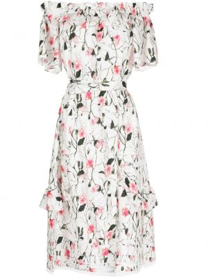 Květinové bavlněné mini šaty s krátkými rukávy Marchesa Notte - bílá