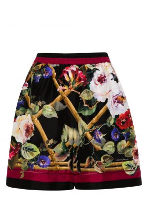 Svilene kratke hlače s cvjetnim printom s printom Dolce & Gabbana crna