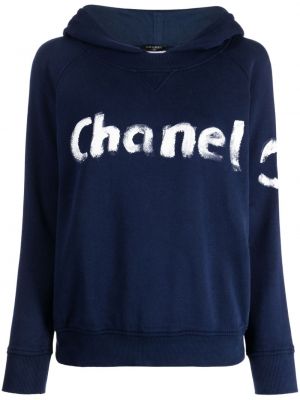 Bluza z kapturem bawełniana z nadrukiem Chanel Pre-owned niebieska