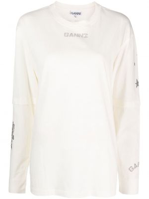 T-shirt con stampa a maniche lunghe Ganni bianco