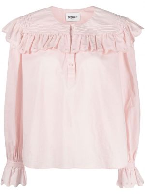 Памучна блуза бродирана Claudie Pierlot розово