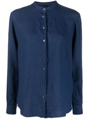 Lněné dlouhá košile s knoflíky se stojáčkem Fay - modrá