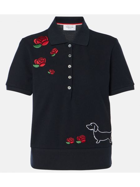 Poloshirt med broderier i bomuld Thom Browne blå