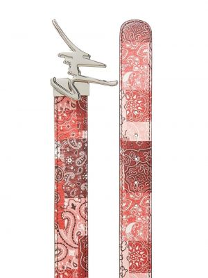 Kožený pásek s potiskem s paisley potiskem Giuseppe Zanotti červený