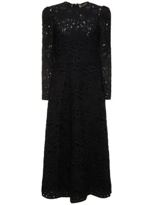 Čipkované vlnené midi šaty Elie Saab čierna