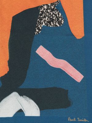 Hedvábný šál s potiskem s abstraktním vzorem Paul Smith modrý