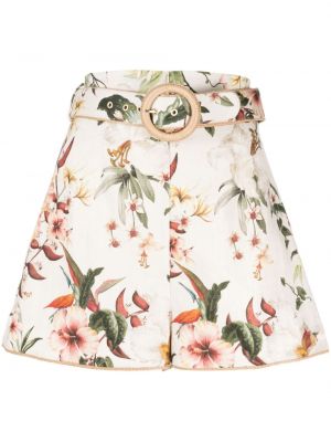 Pantaloni scurți de in cu model floral cu imagine Zimmermann alb