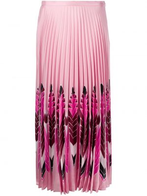 Plisovaná midi sukňa s perím s potlačou Valentino ružová