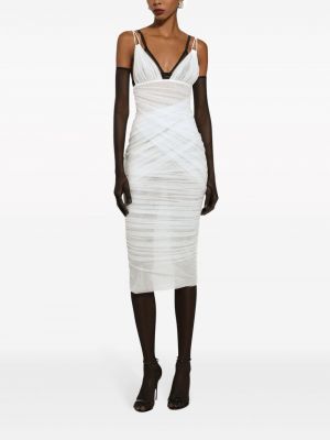 Sukienka koktajlowa tiulowa drapowana Dolce And Gabbana biała
