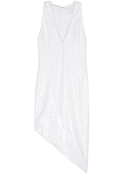 Asimetriškas suknele kokteiline su blizgučiais Genny balta