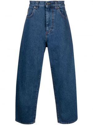 Haftowane proste jeansy bawełniane Msgm niebieskie