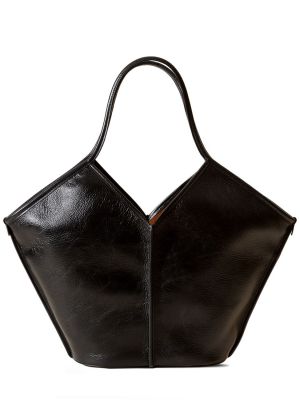 Obrabljena usnjena nakupovalna torba Hereu črna