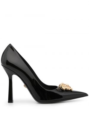 Кожени полуотворени обувки Versace черно
