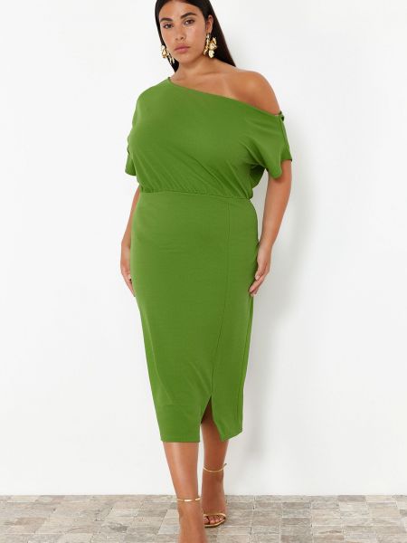 Πλεκτός φόρεμα με έναν ώμο Trendyol πράσινο