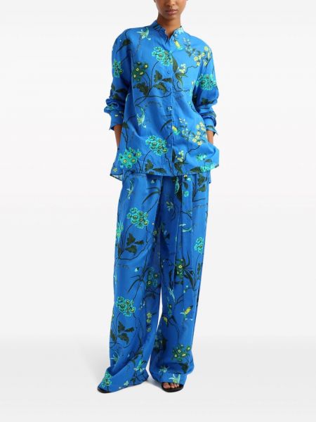 Květinové kalhoty s potiskem relaxed fit Erdem modré