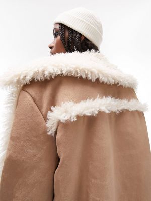 Кожаное пальто из искусственной кожи Topshop коричневое