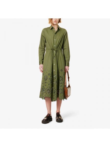 Хлопковое платье миди с вышивкой Polo Ralph Lauren зеленое