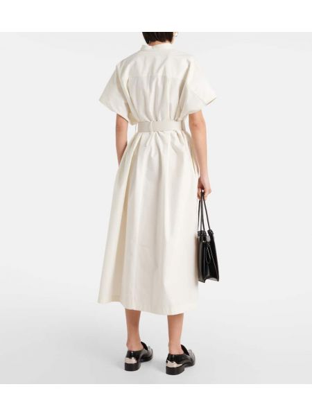Bavlněné kožené midi šaty Jil Sander bílé