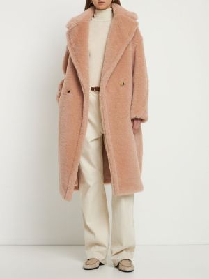 Jedwabny płaszcz wełniany z alpaki Max Mara różowy