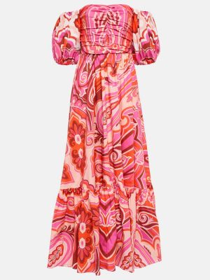 Bombažna midi obleka s paisley potiskom Etro roza