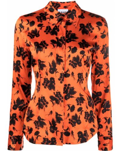 Camisa de flores Ganni naranja