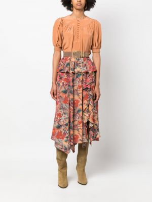 Květinové hedvábné midi sukně s potiskem Ulla Johnson oranžové