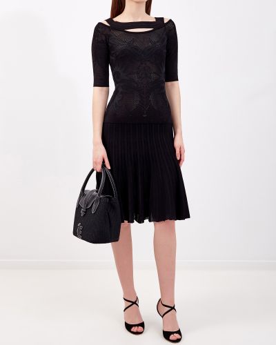 Кружевное однотонное платье с вышивкой Ermanno Scervino черное