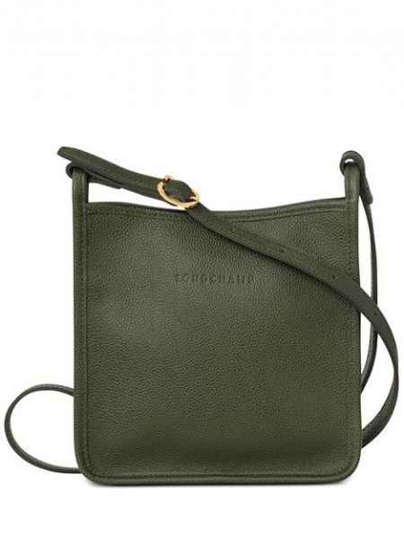 Кожаная мини сумочка на молнии Longchamp зеленая