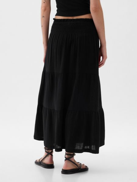 Mušelínová dlhá sukňa s volánmi Gap čierna