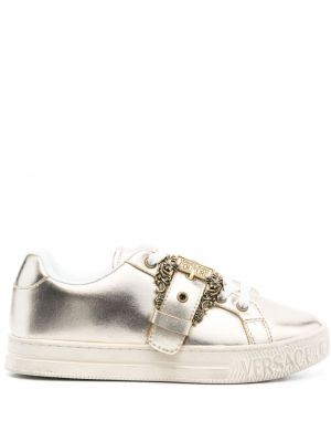 Sneakersy skórzane na sprzączkę Versace Jeans Couture złote