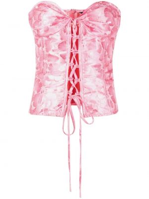 Hedvábný šněrovací krajkový top bez rukávů Kim Shui - růžová