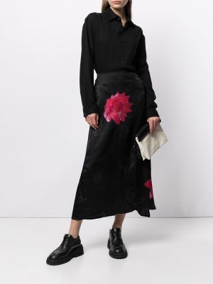 Falda de flores con estampado Yohji Yamamoto negro