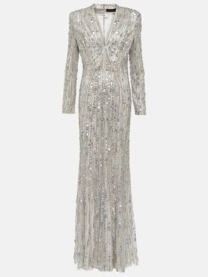 Sukienka długa Jenny Packham srebrna