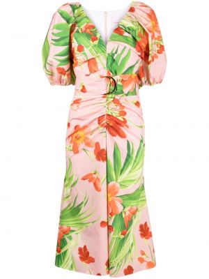 Midi šaty s potlačou s tropickým vzorom Carolina Herrera ružová