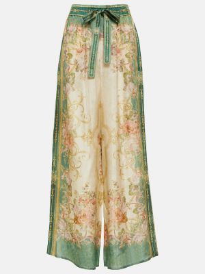 Pantaloni de mătase cu imagine cu croială lejeră Zimmermann kaki
