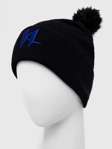 Dzianinowa czapka wełniana Karl Lagerfeld czarna
