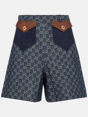 Shorts en jean taille haute en jacquard Gucci bleu