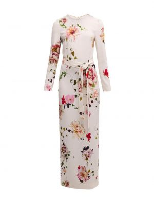 Večerna obleka s cvetličnim vzorcem s potiskom Monique Lhuillier bela