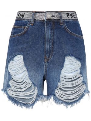 Zerrissene shorts aus baumwoll Philipp Plein blau