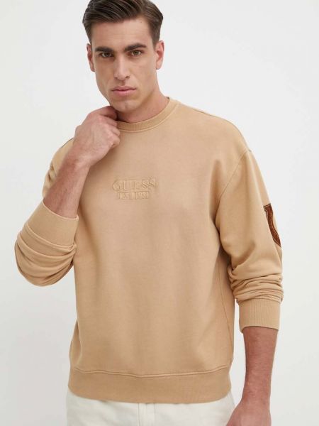 Хлопковый свитер с аппликацией Guess коричневый