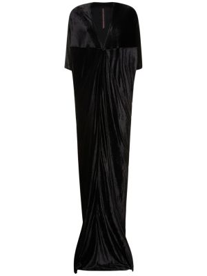 Rochie lunga de catifea cu decolteu în v drapată Rick Owens negru