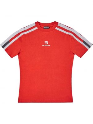T-shirt z nadrukiem w paski Balenciaga - czerwony