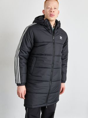Черное зимнее пальто в полоску Adidas Originals