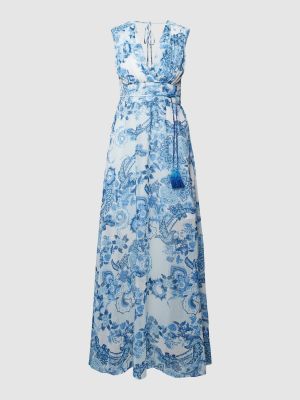 Sukienka długa w kwiatki Guess niebieska