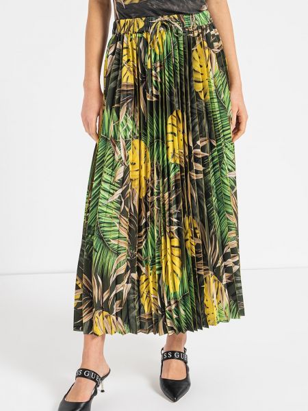 Плиссированная юбка с тропическим принтом Guess зеленая