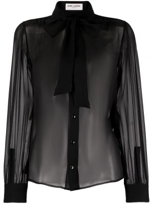 Прозрачна копринена блуза с панделка Saint Laurent черно